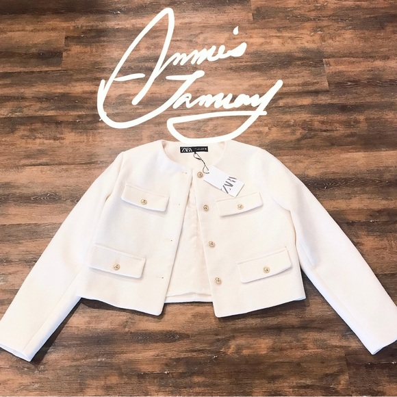 ZARA Women's Cropped Flap Jacket(Ecru, US M, L/EUR M, L) - Picture 12 of 13